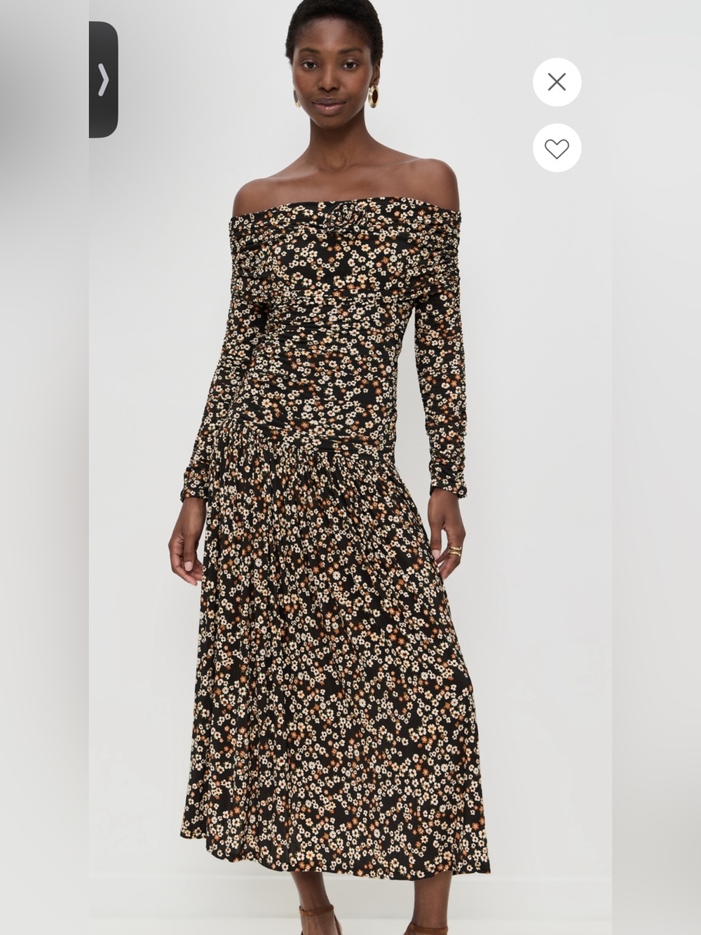 FARM Rio Black Off-Shoulder Long Sleeve Floral Maxi Dress